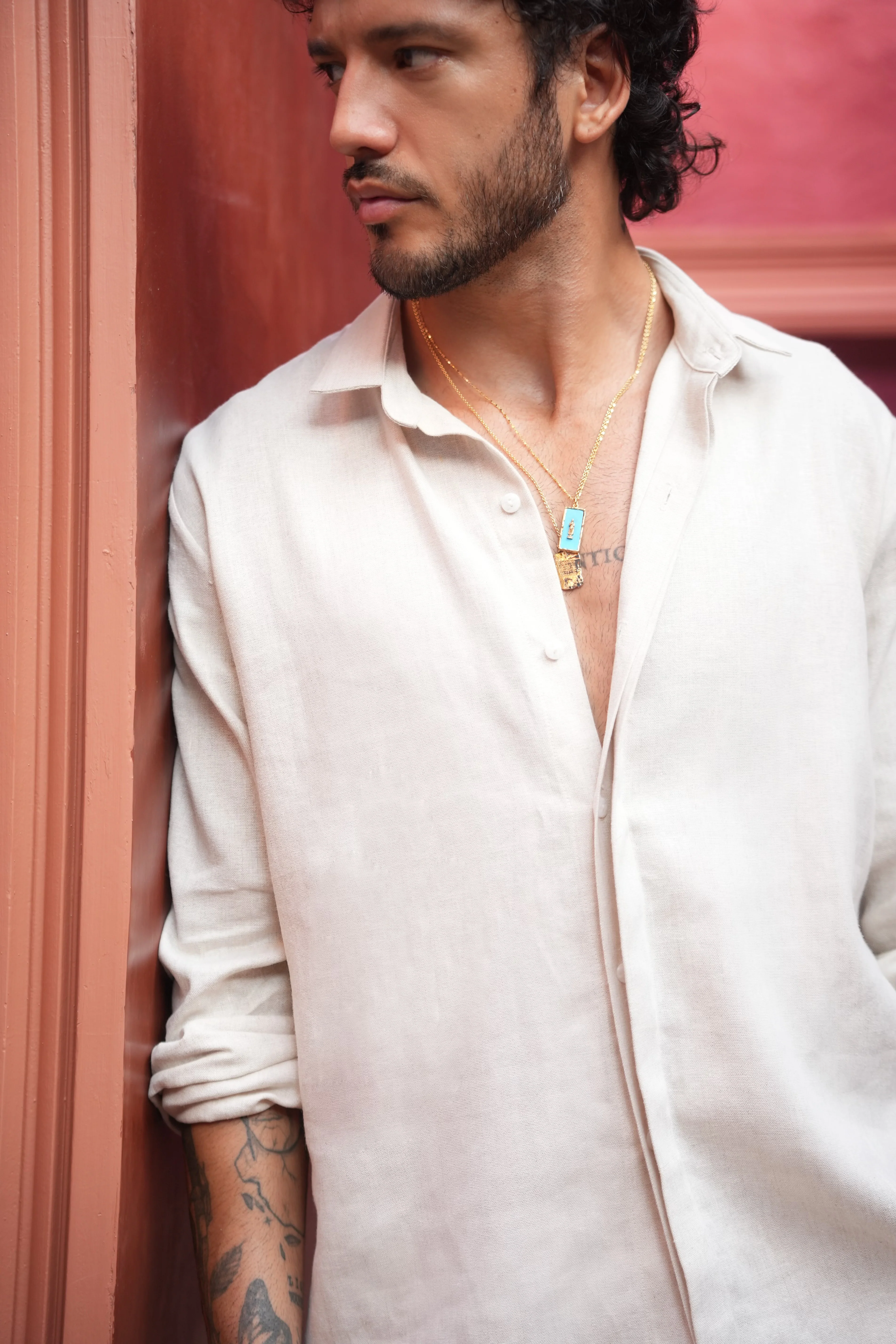 Aman Linen Shirt Beige - Image 2