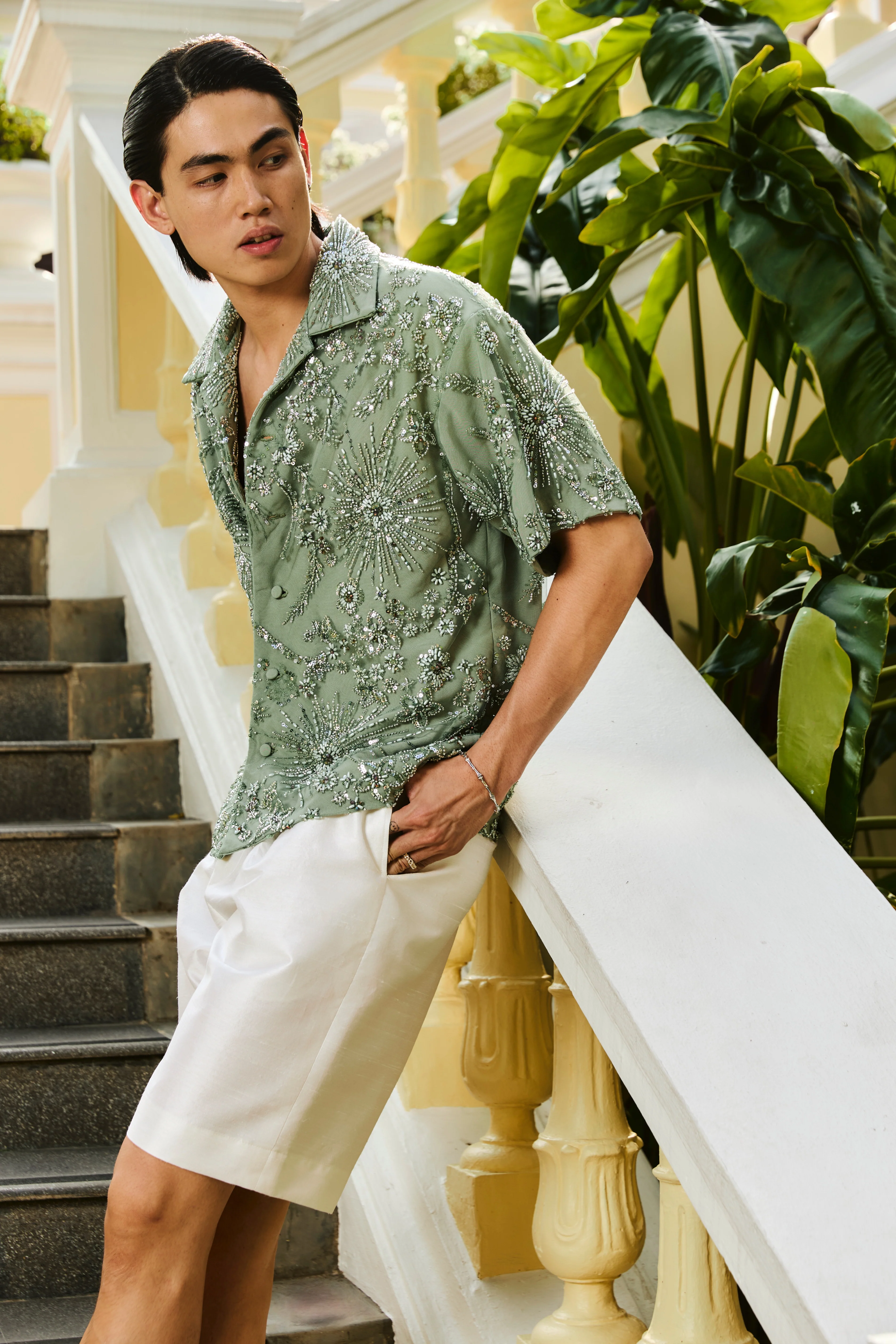 Anurak Embellished Shirt Sage Green - Image 4