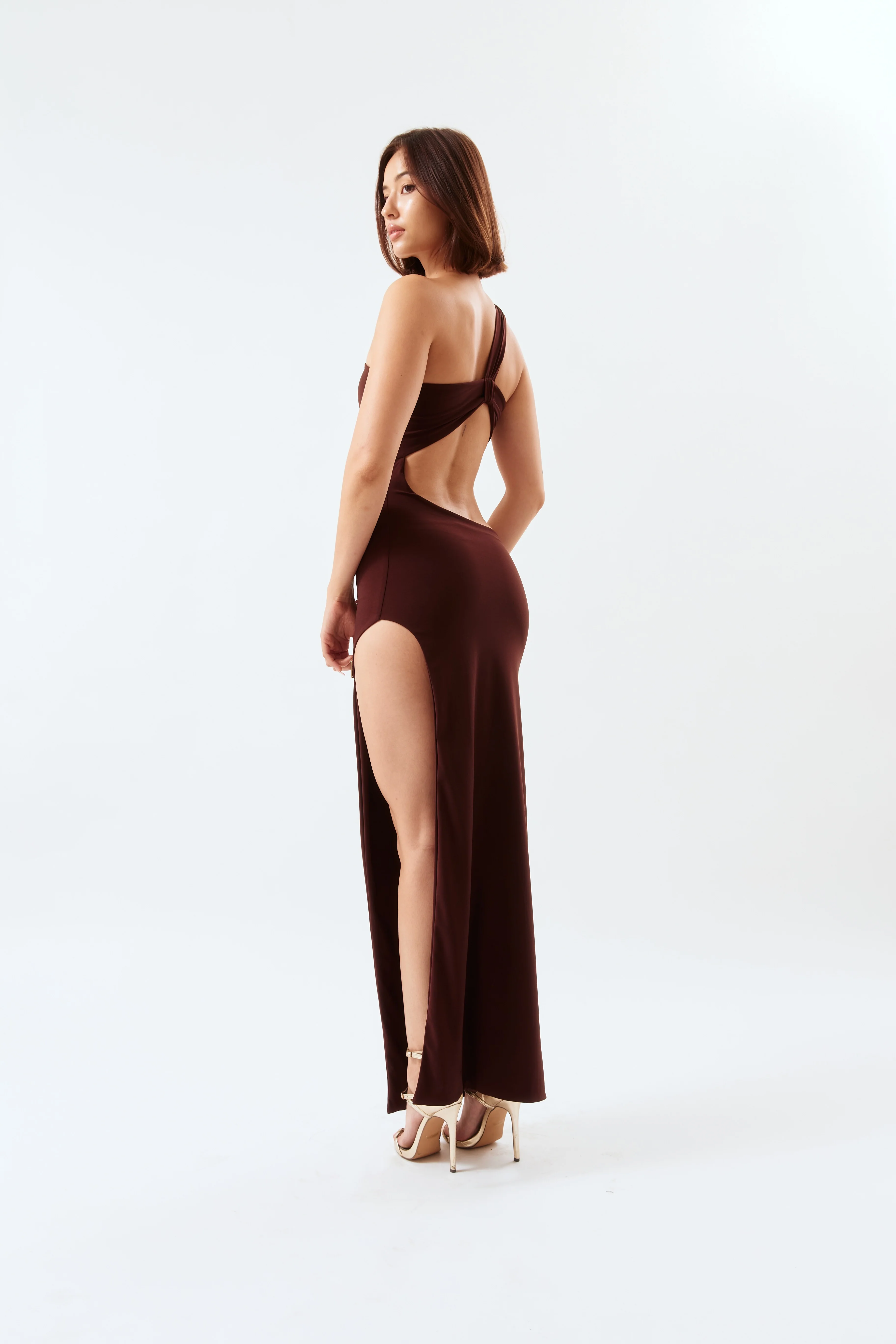 Asymmetric Cut-Out Maxi Dress - Cocoa - Image 2