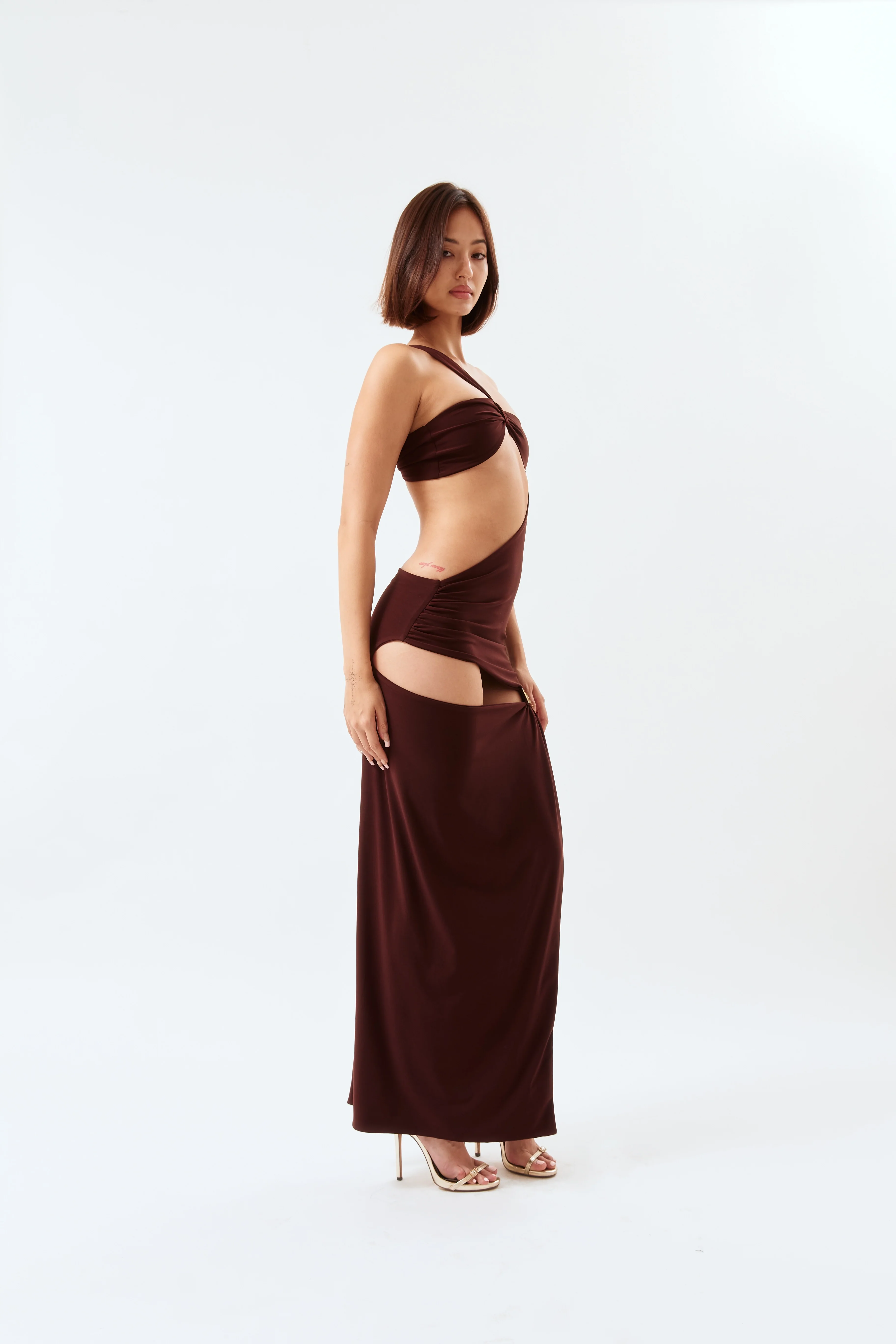 Asymmetric Cut-Out Maxi Dress - Cocoa - Image 4