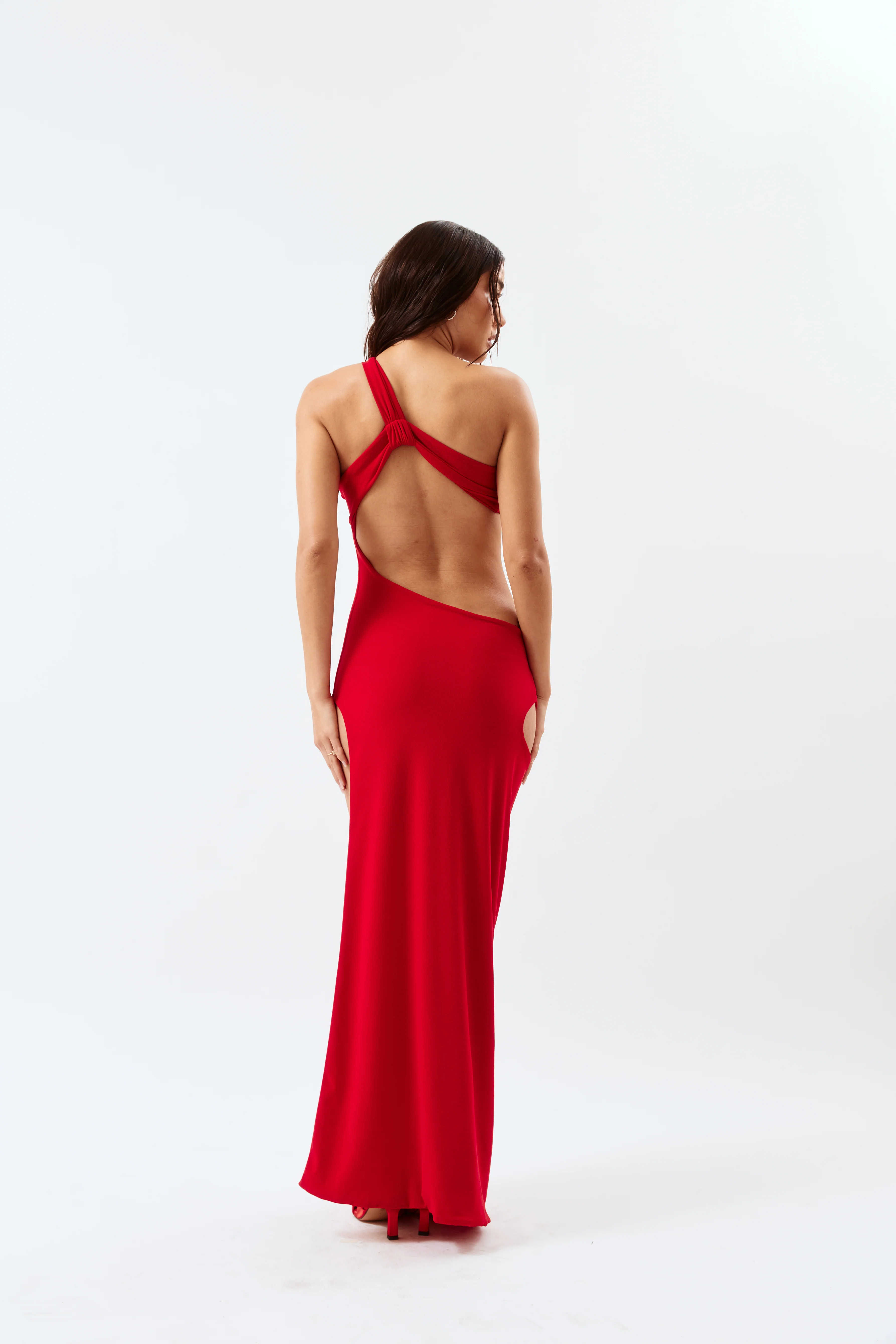 Asymmetric Cut-Out Maxi Dress - Red - Image 6