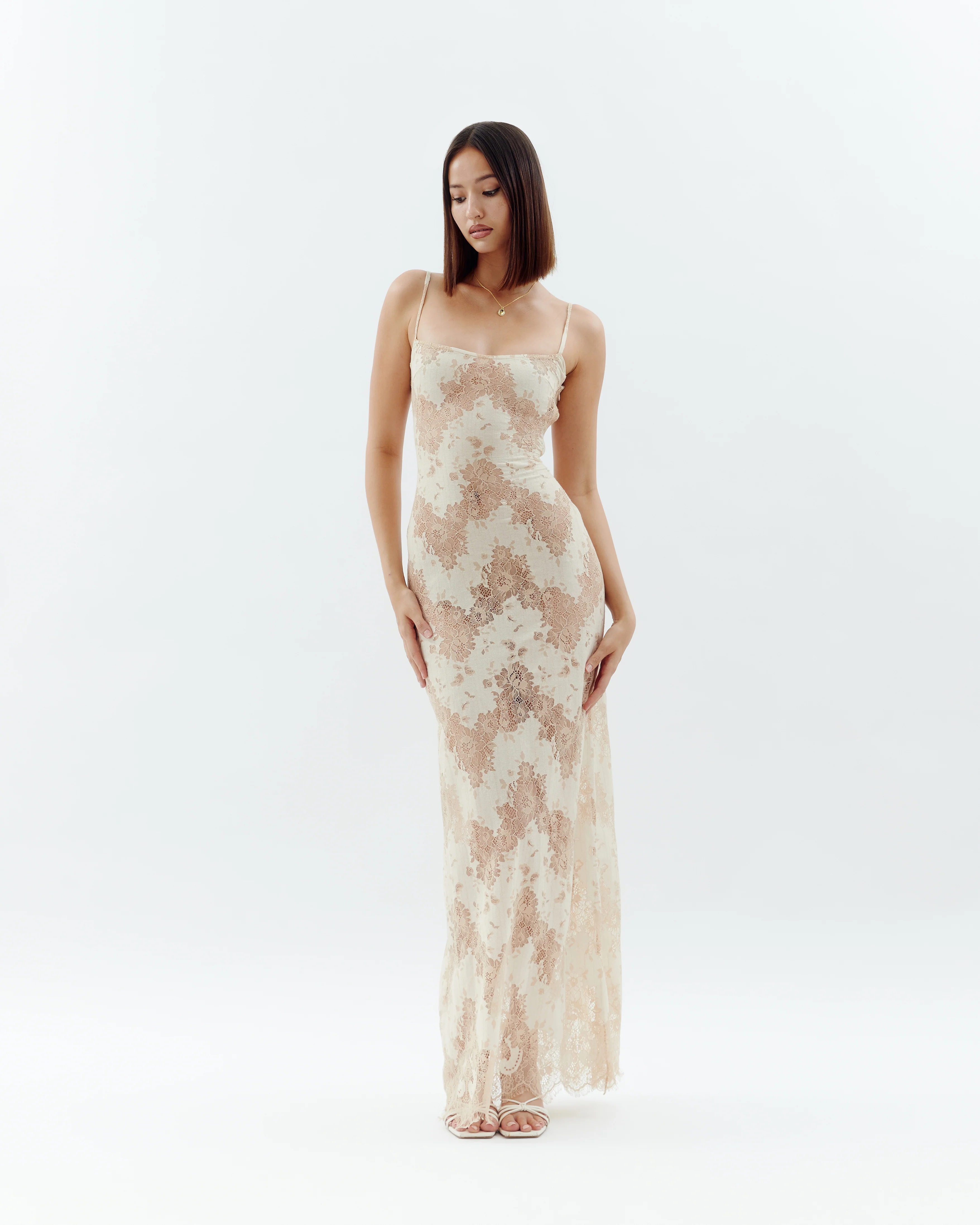 Laced Ballerina Maxi Dress Cream - Image 3