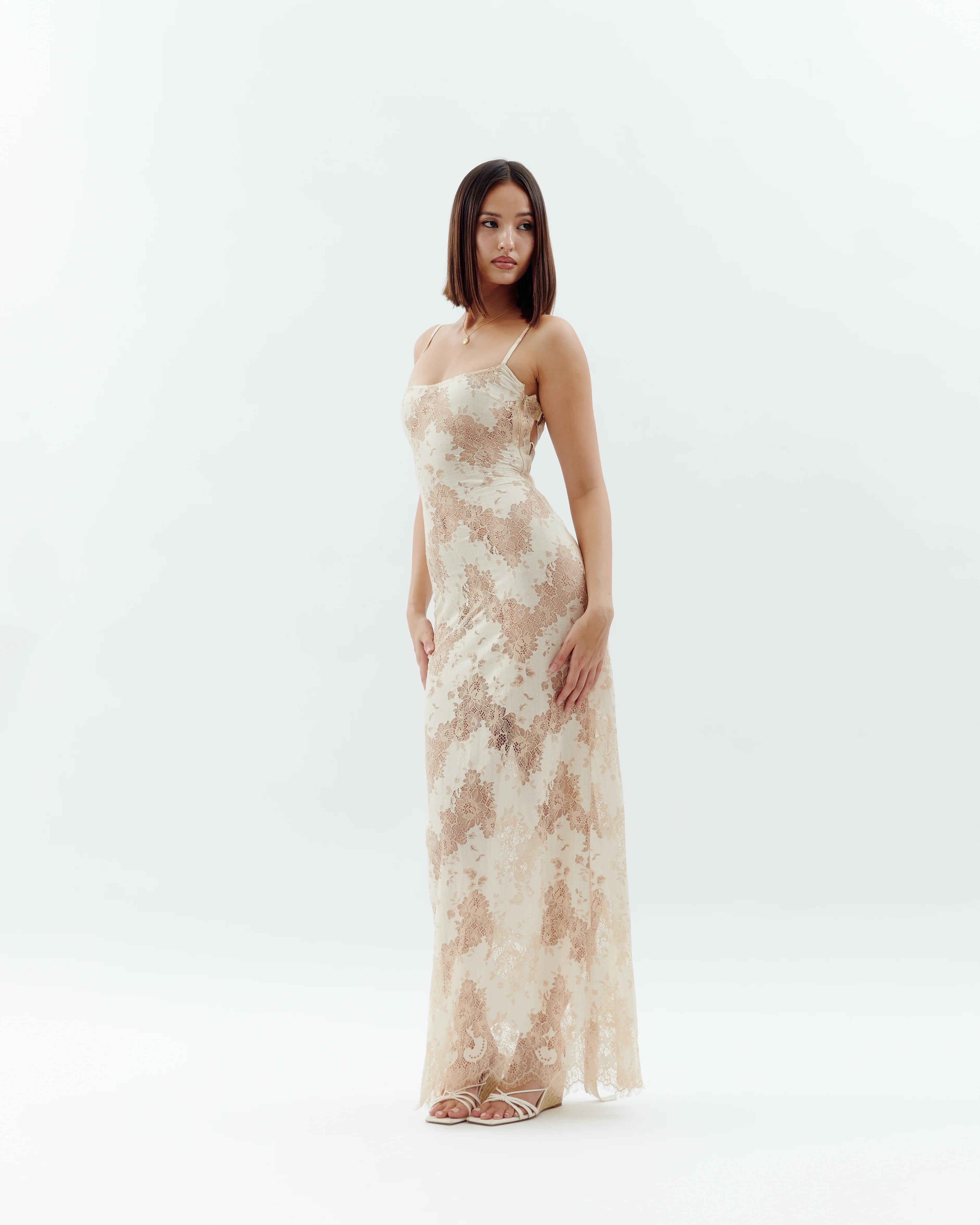 Laced Ballerina Maxi Dress Cream - Image 4