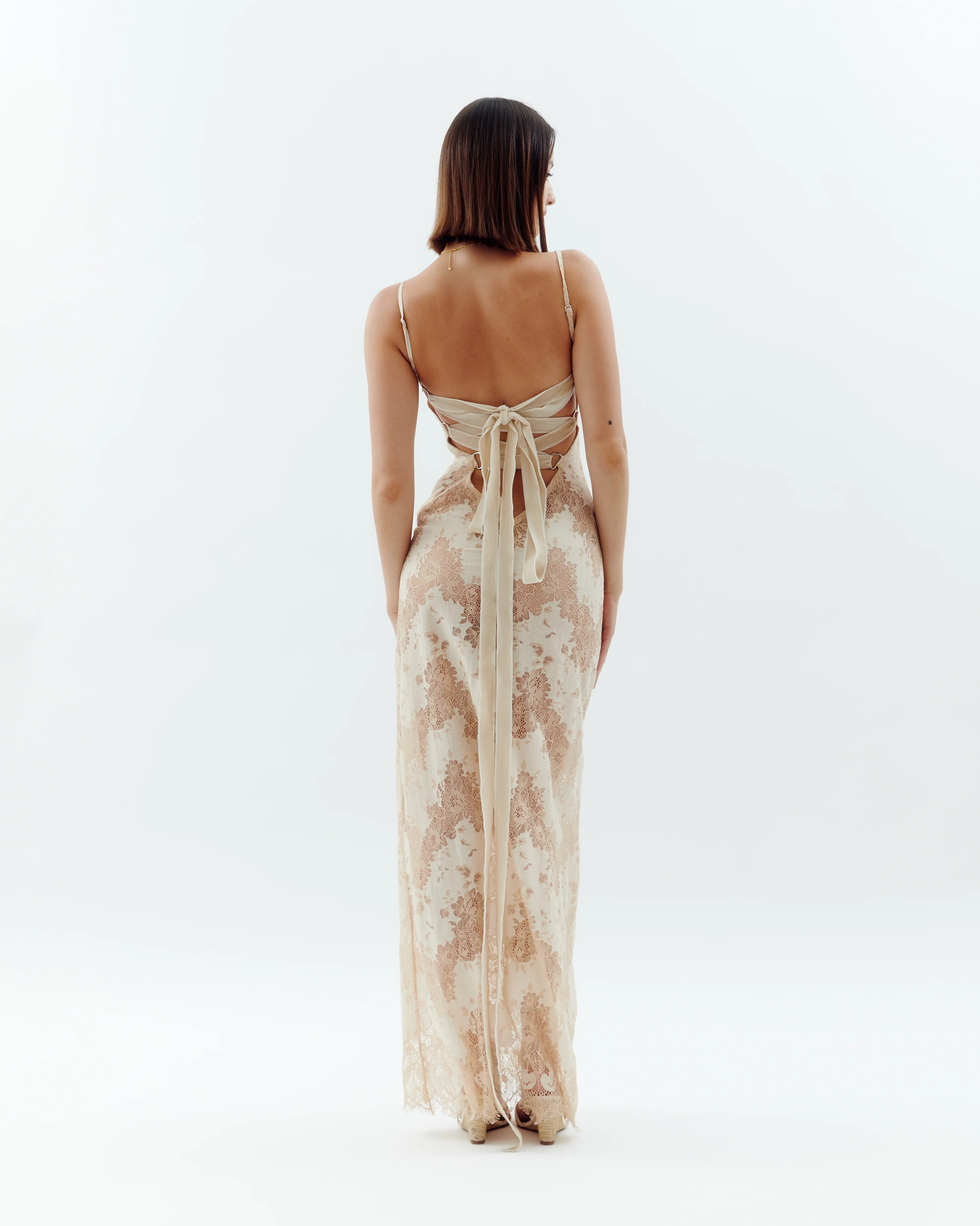 Laced Ballerina Maxi Dress Cream - Image 5