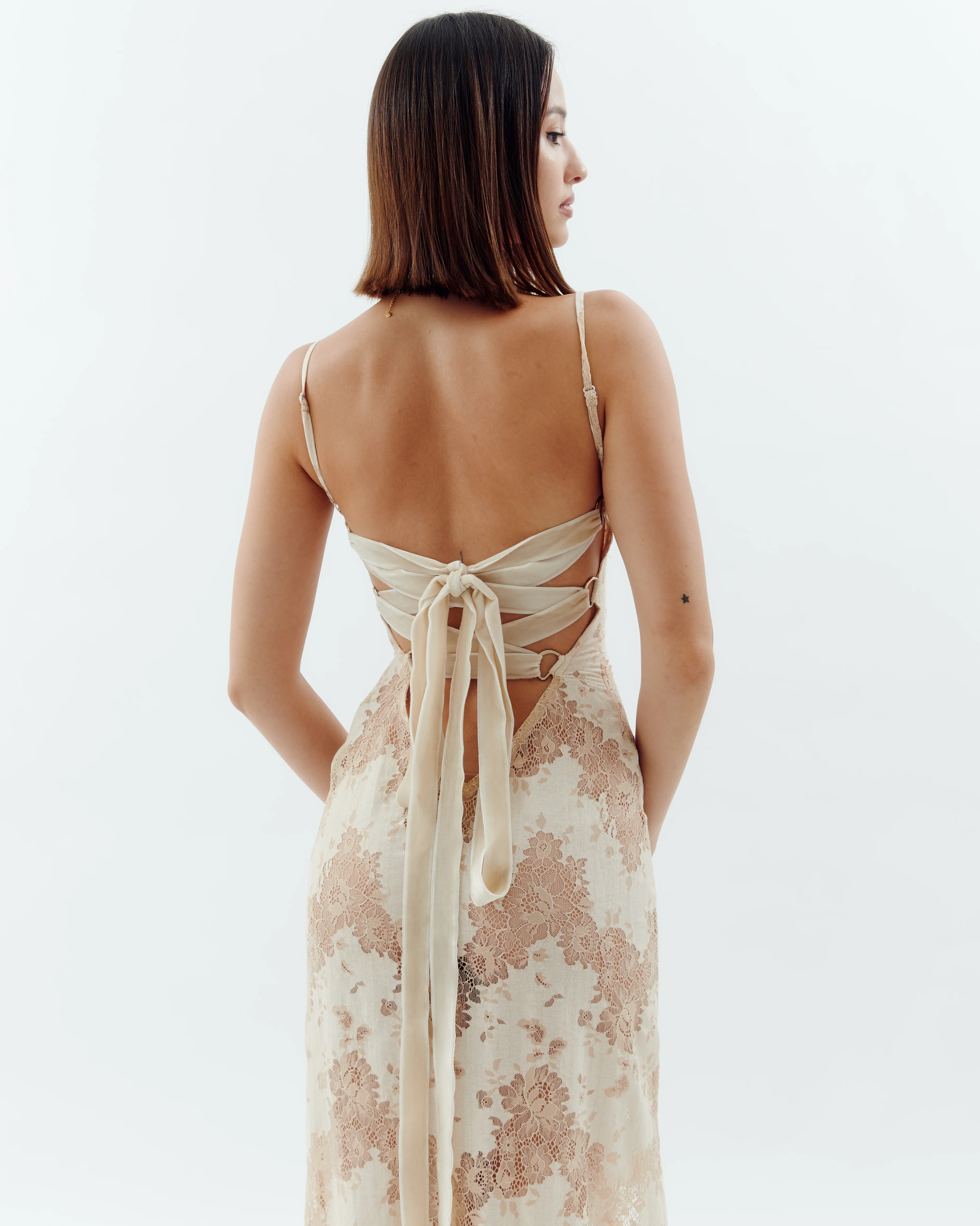 Laced Ballerina Maxi Dress Cream - Image 7