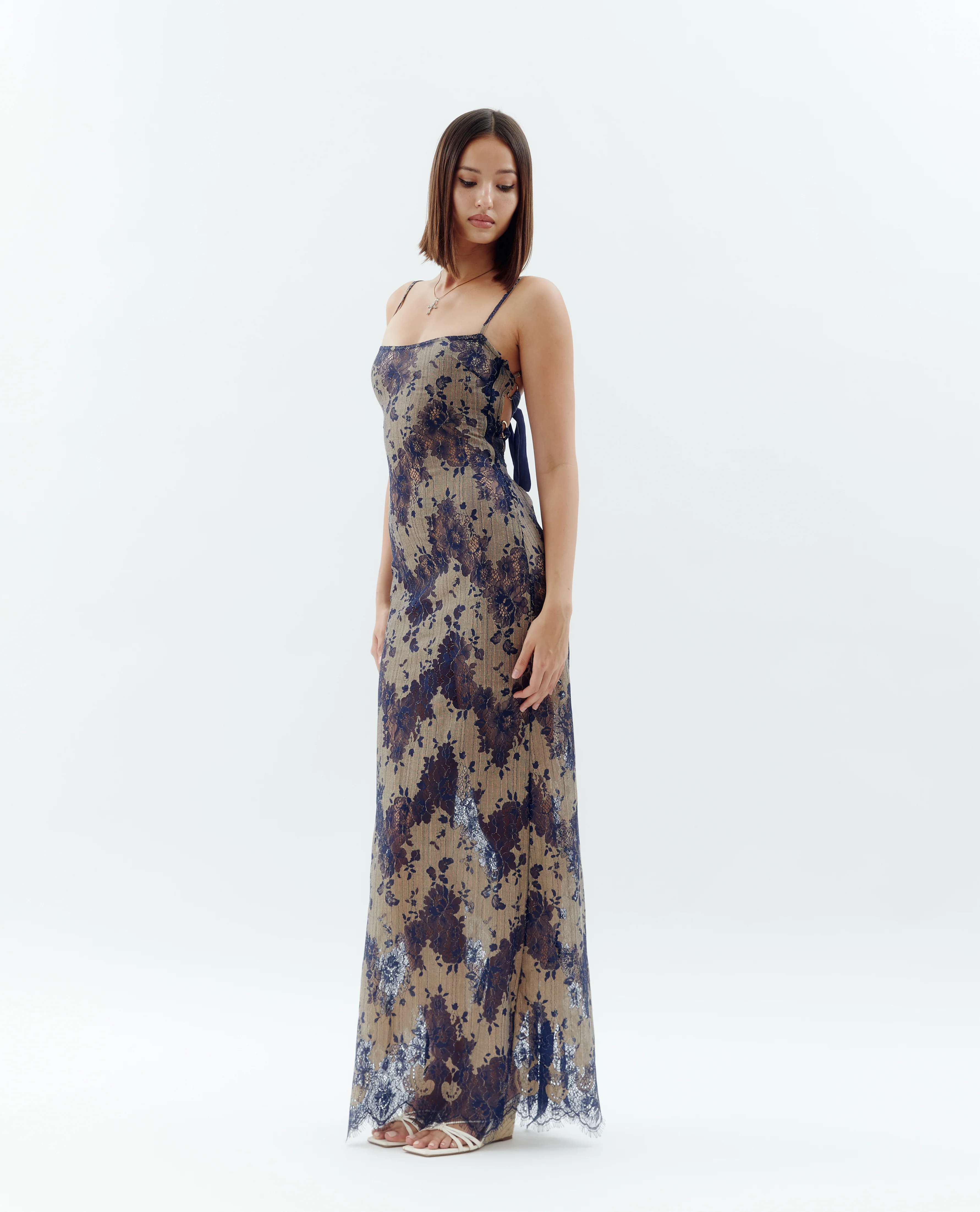 Laced Ballerina Maxi Dress Navy - Image 3