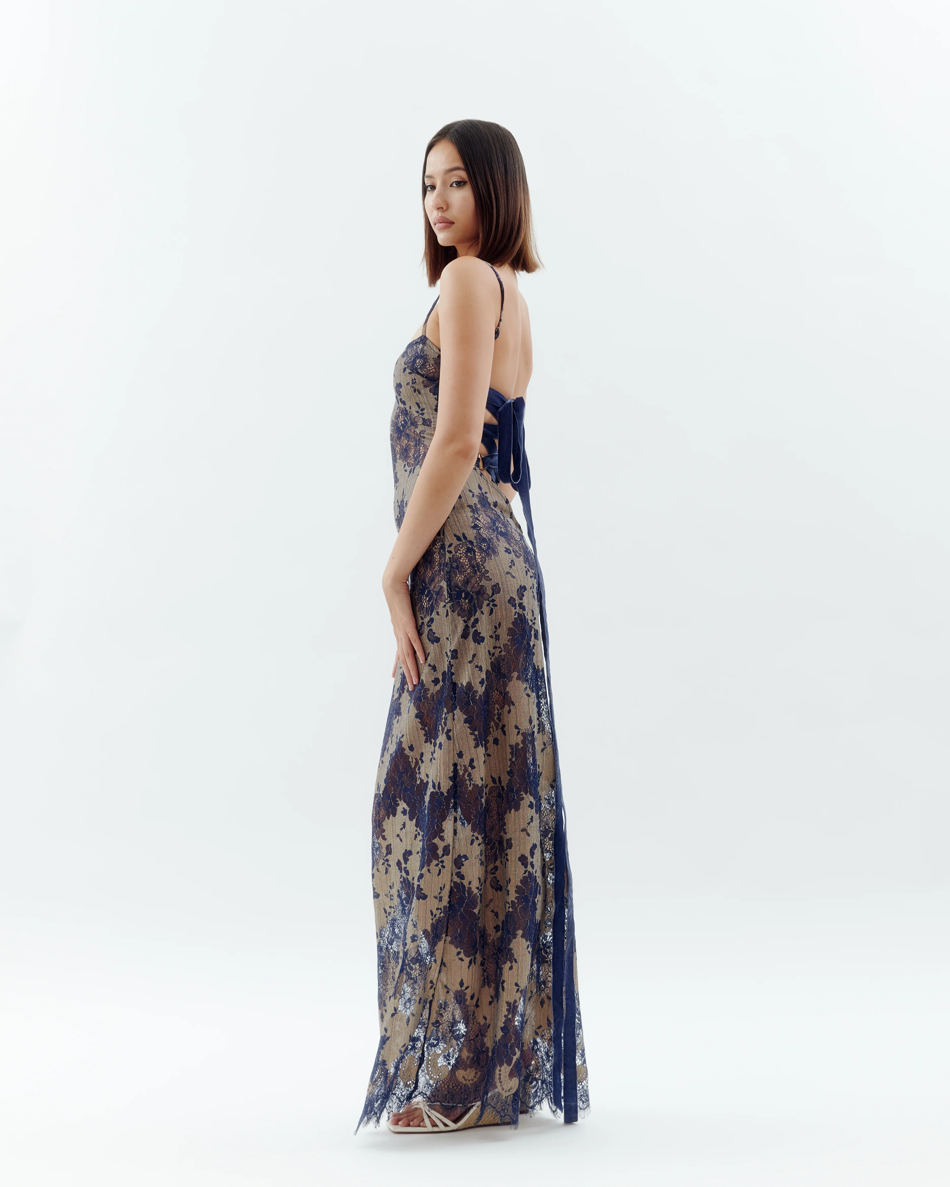 Laced Ballerina Maxi Dress Navy - Image 4