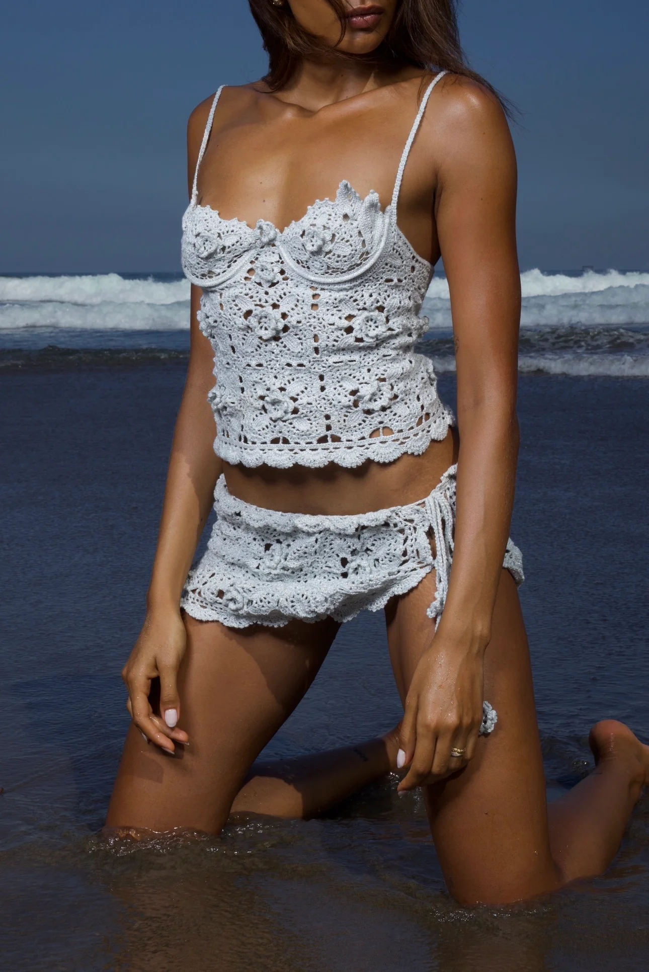 Lanta Crochet Sarong Mini Skirt White - Image 4