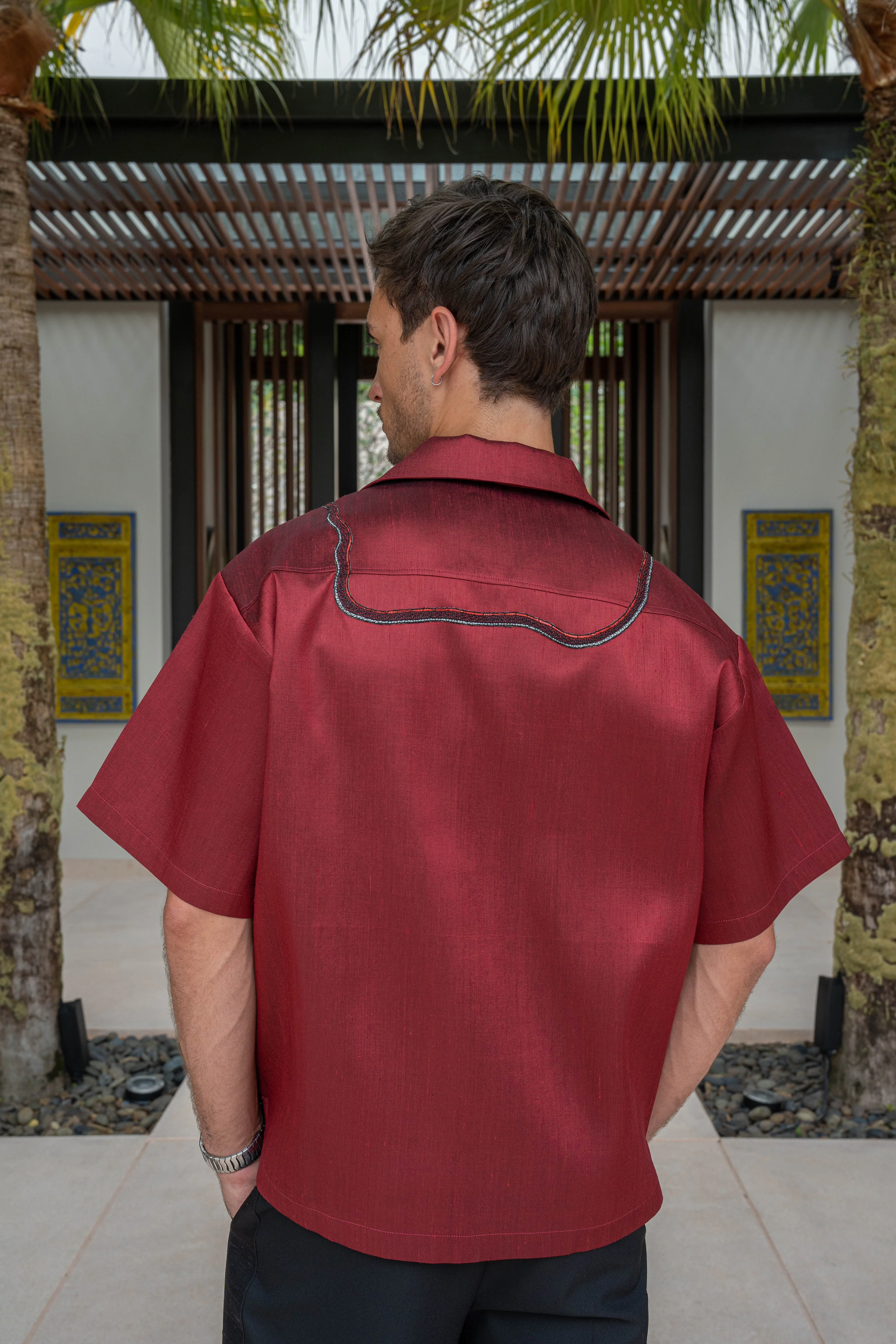 Naka Silk Shirt Red - Image 6