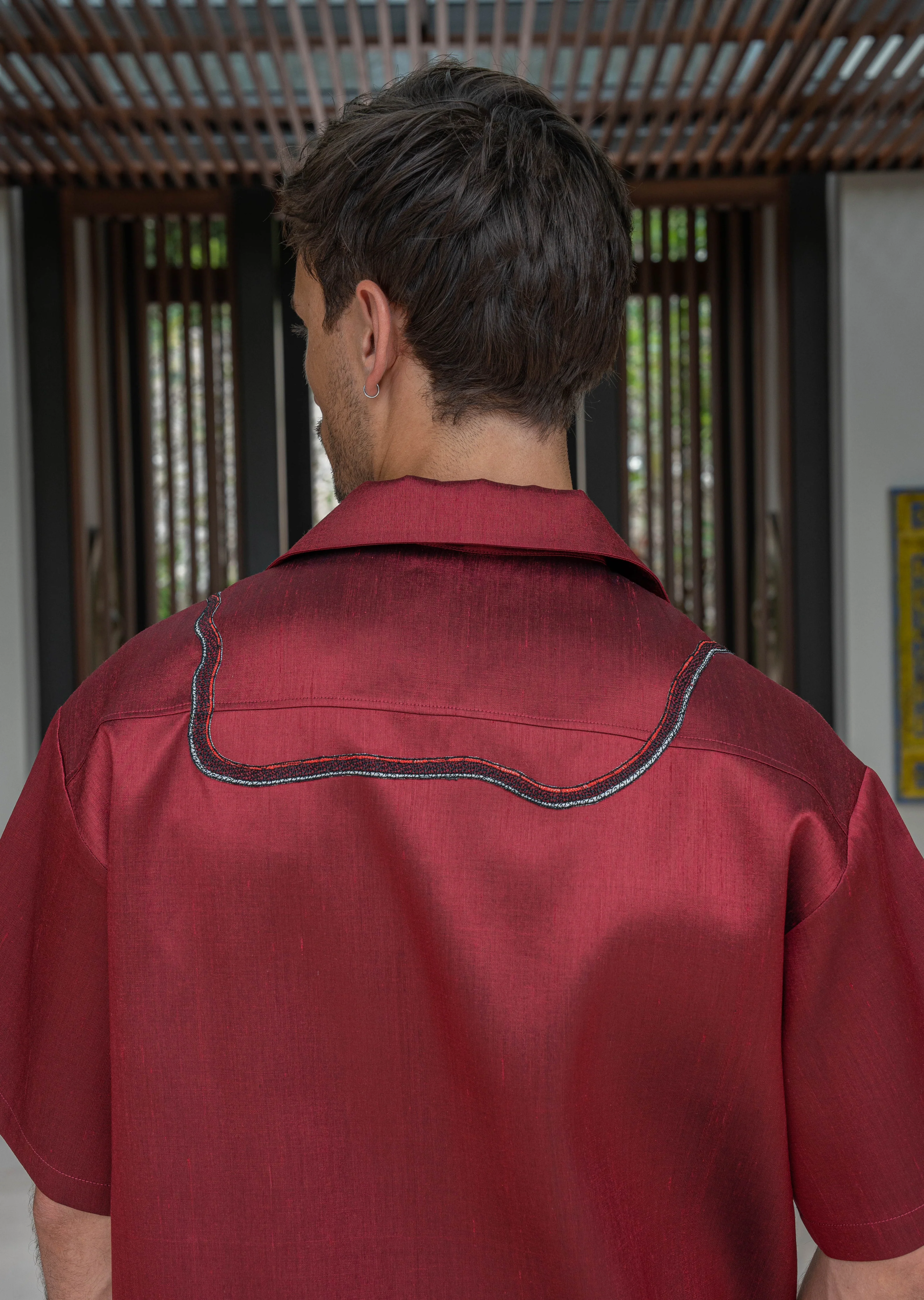 Naka Silk Shirt Red - Image 7