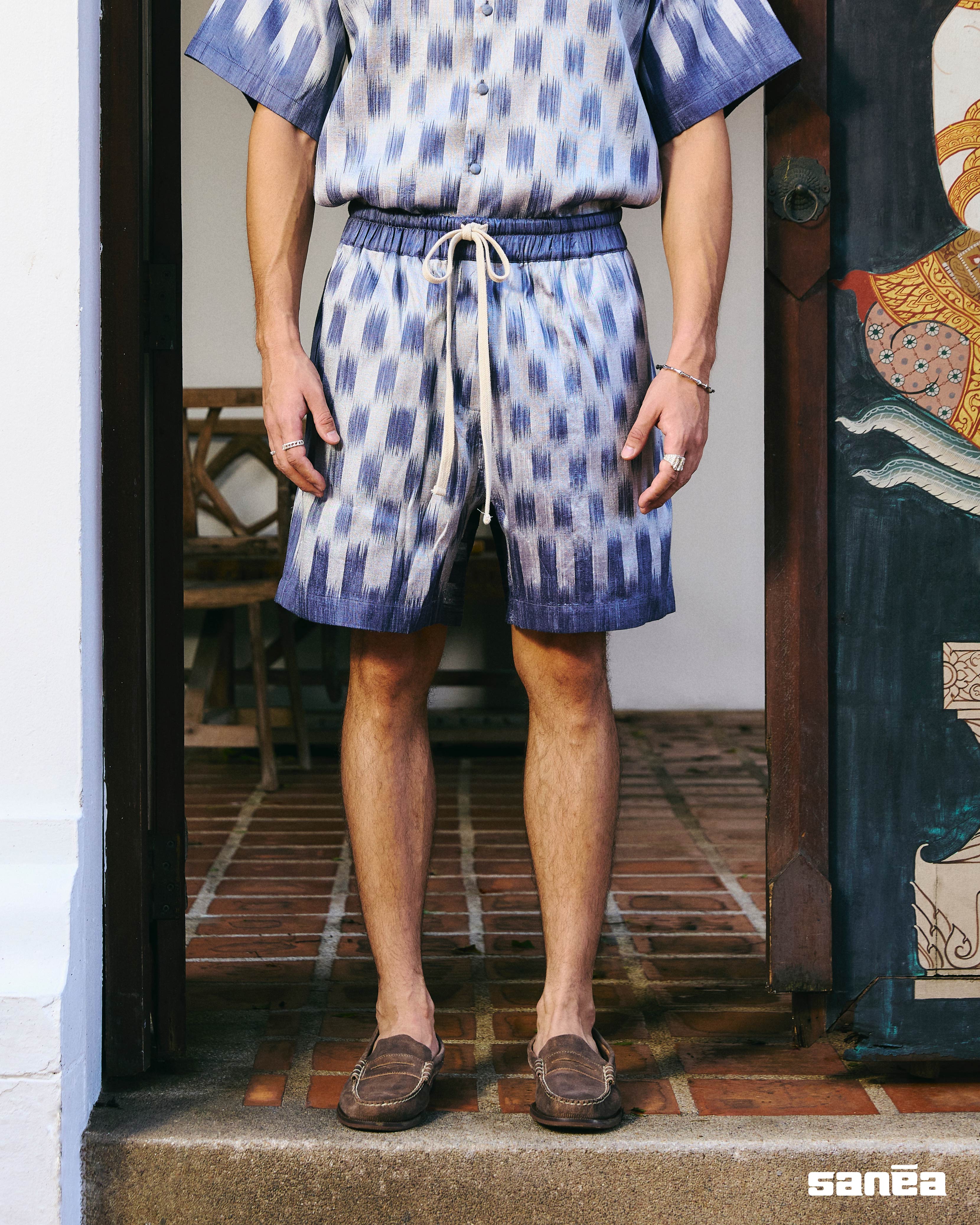 Ngoen Silk Shorts Azure - Image 3