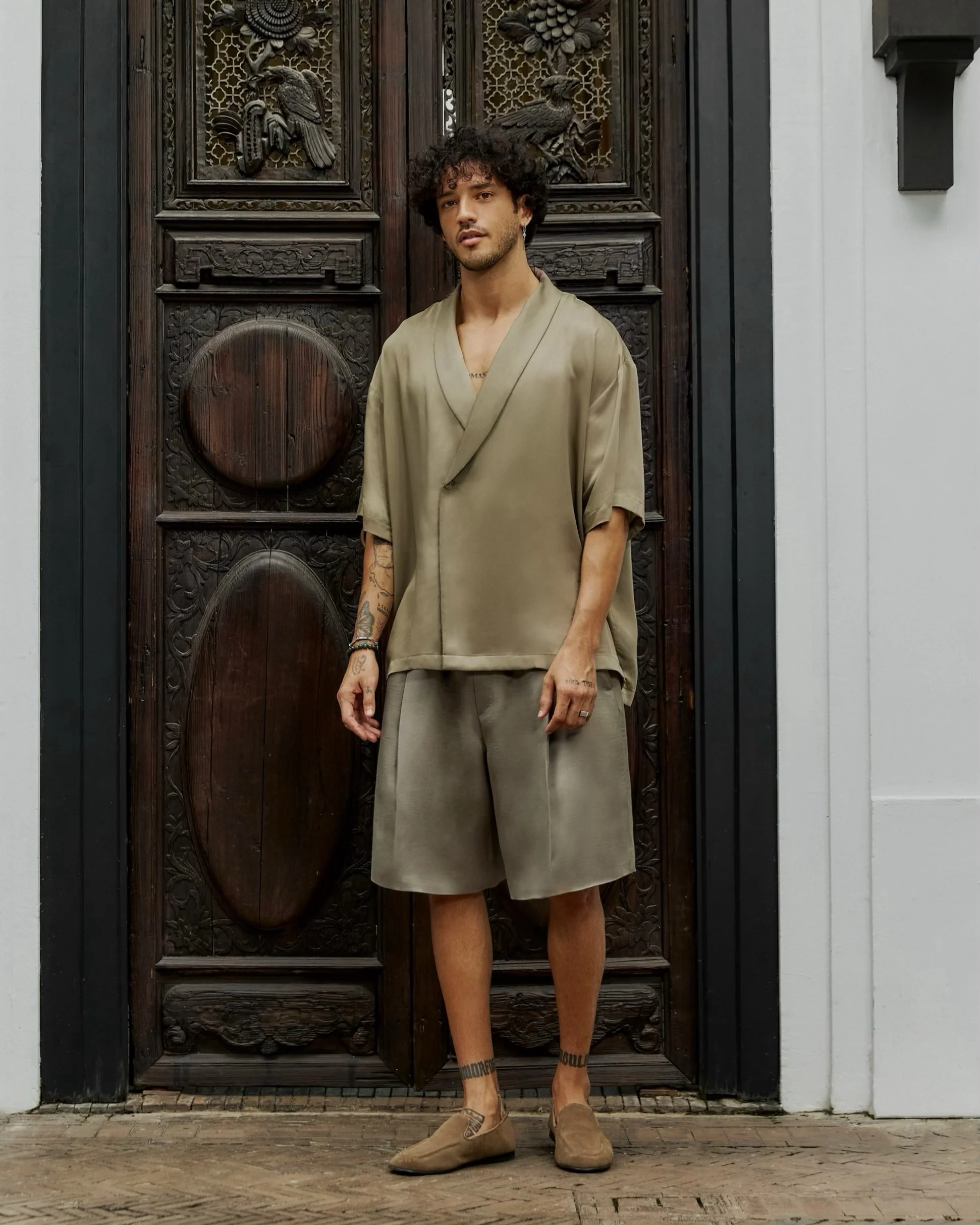 Niran Satin Shorts Khaki