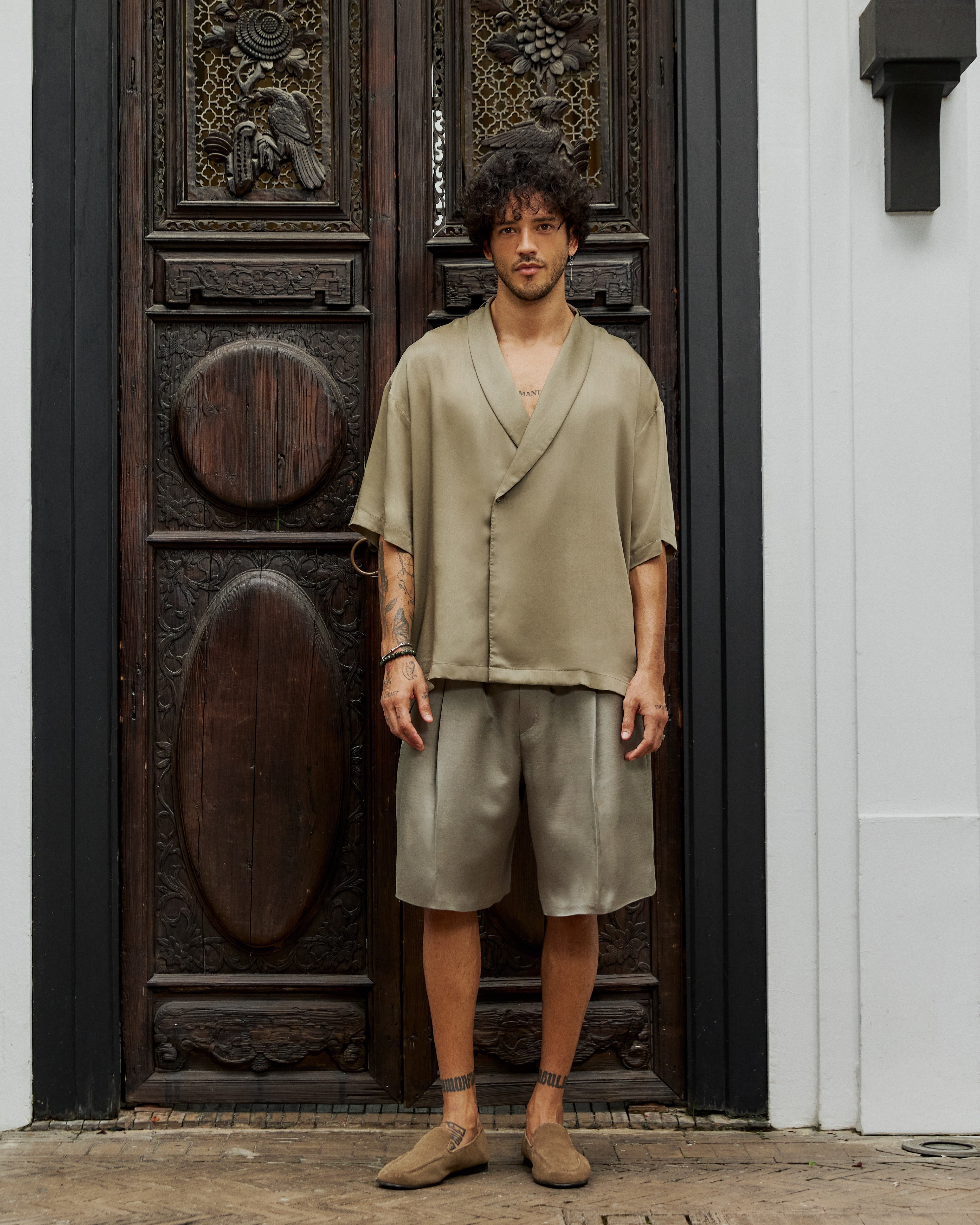 Niran Satin Shorts Khaki - Image 4