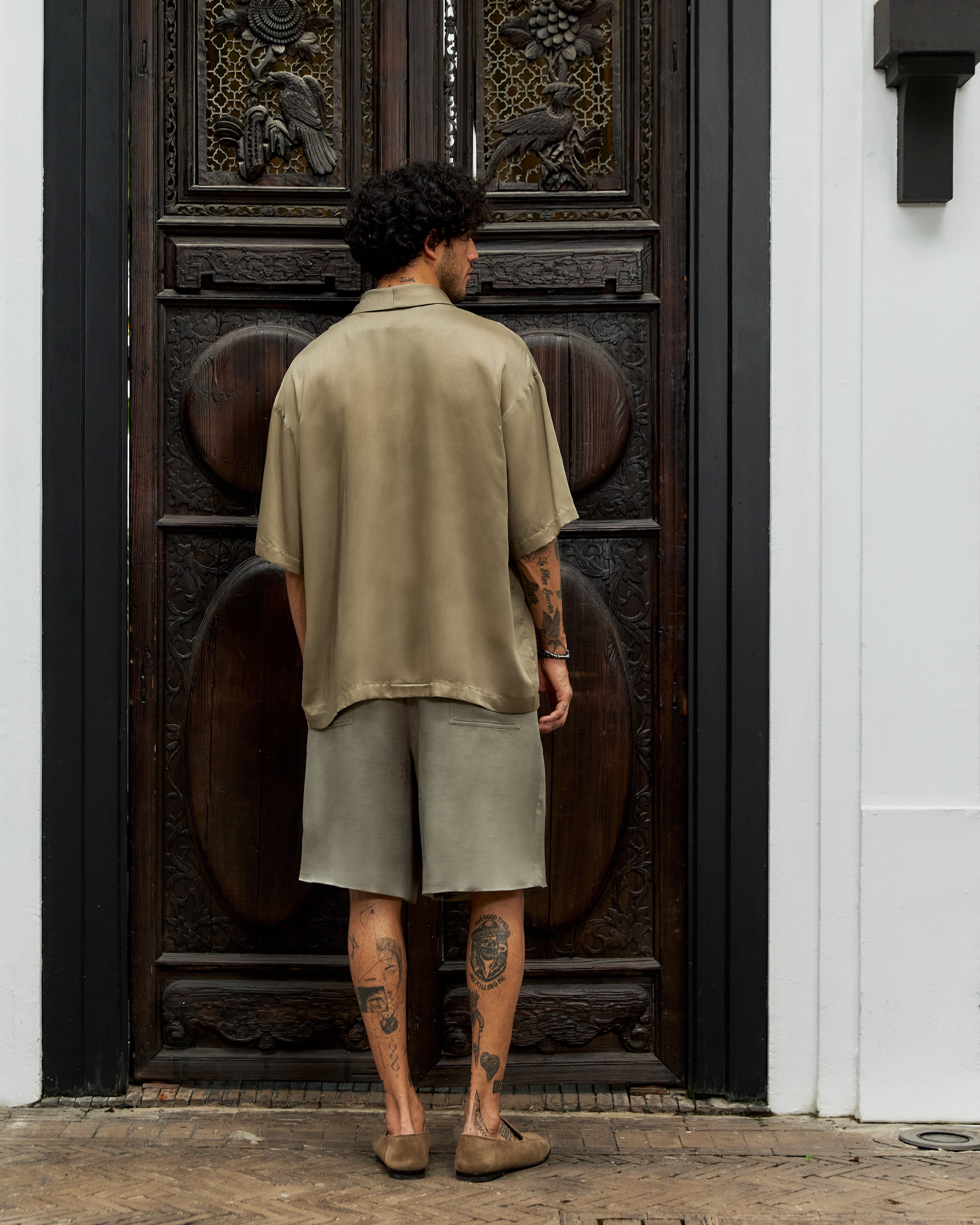 Niran Satin Shorts Khaki - Image 5