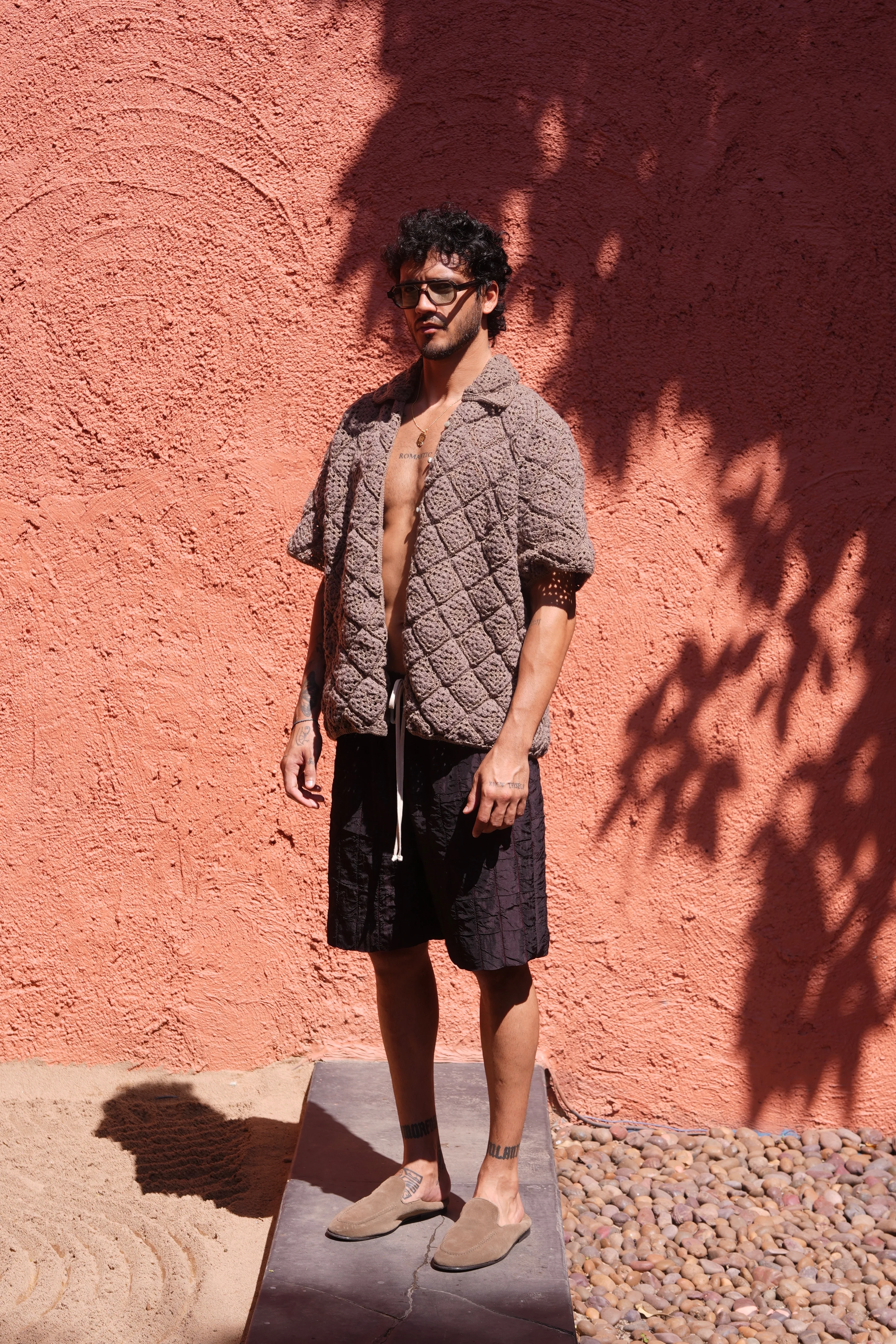 Phuwan Crochet Shirt Khaki - Image 3